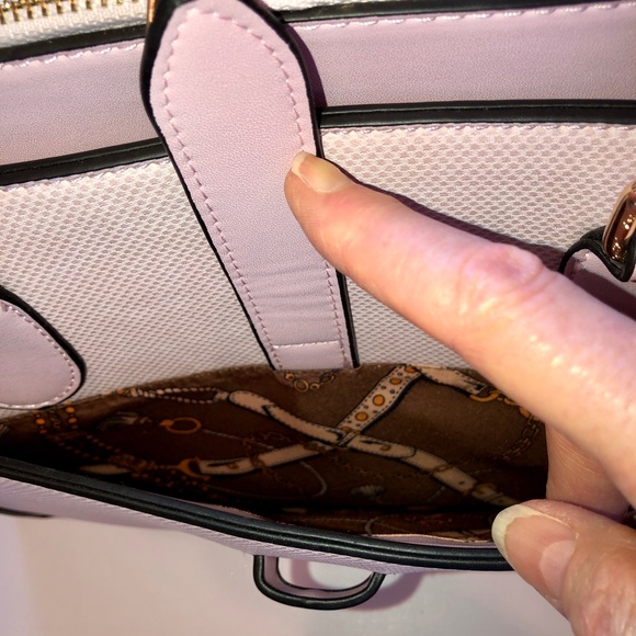 🎉2xHP🎉 VEGAN LEATHER Satchel Snake Skin Center Zip Handbag Pink + Gold Hardware - Picture 8 of 16